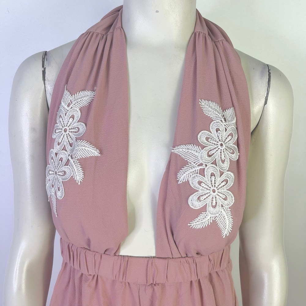 PINK ROMPER PLUNGING NECK PINK  BARBIE BLUSH ROMPERS ELASTIC WAISTBAND MEDIUM - Picture 9 of 11
